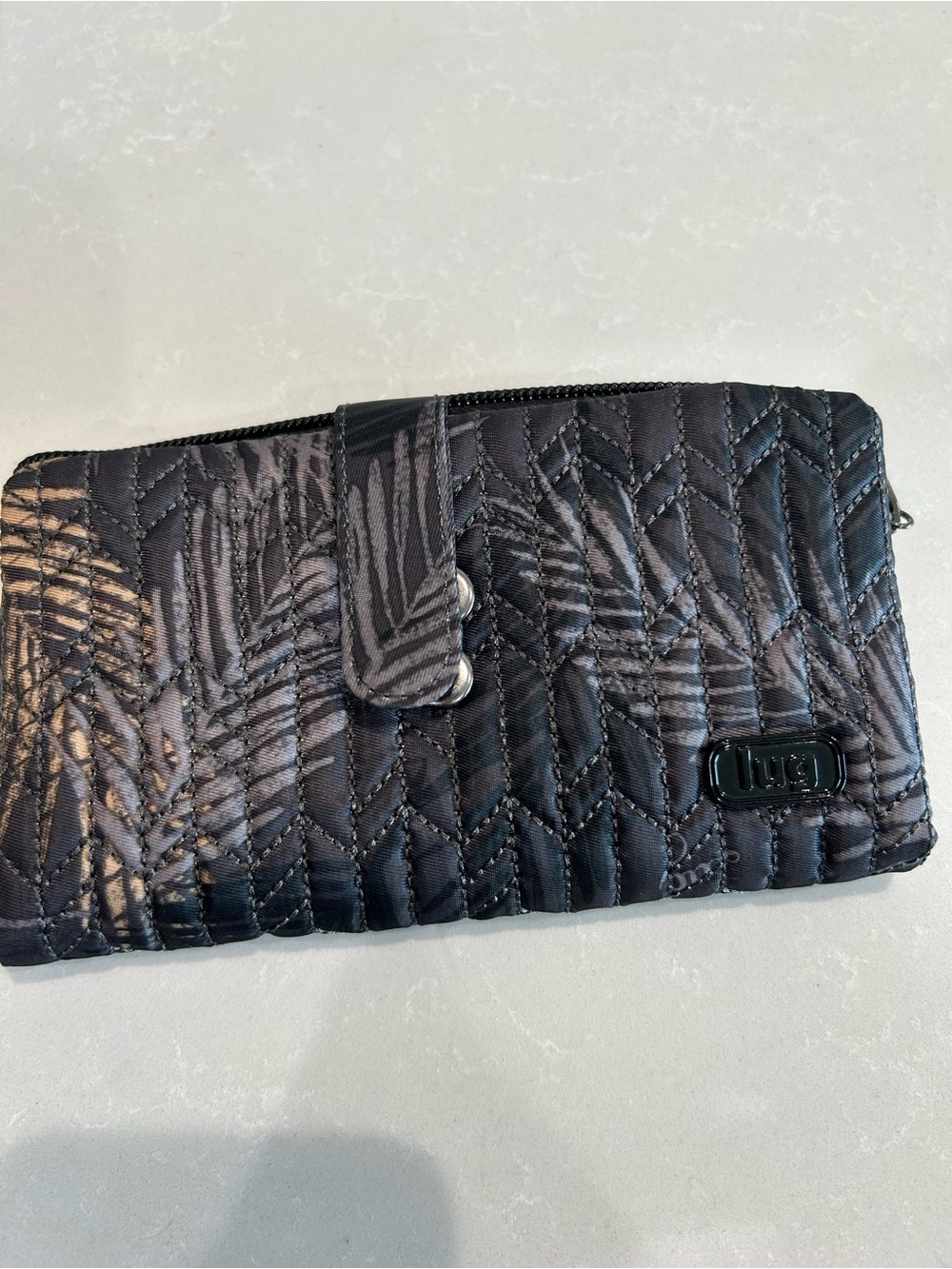 lug Black Quilted Wallet with Subtle Leaf Pattern